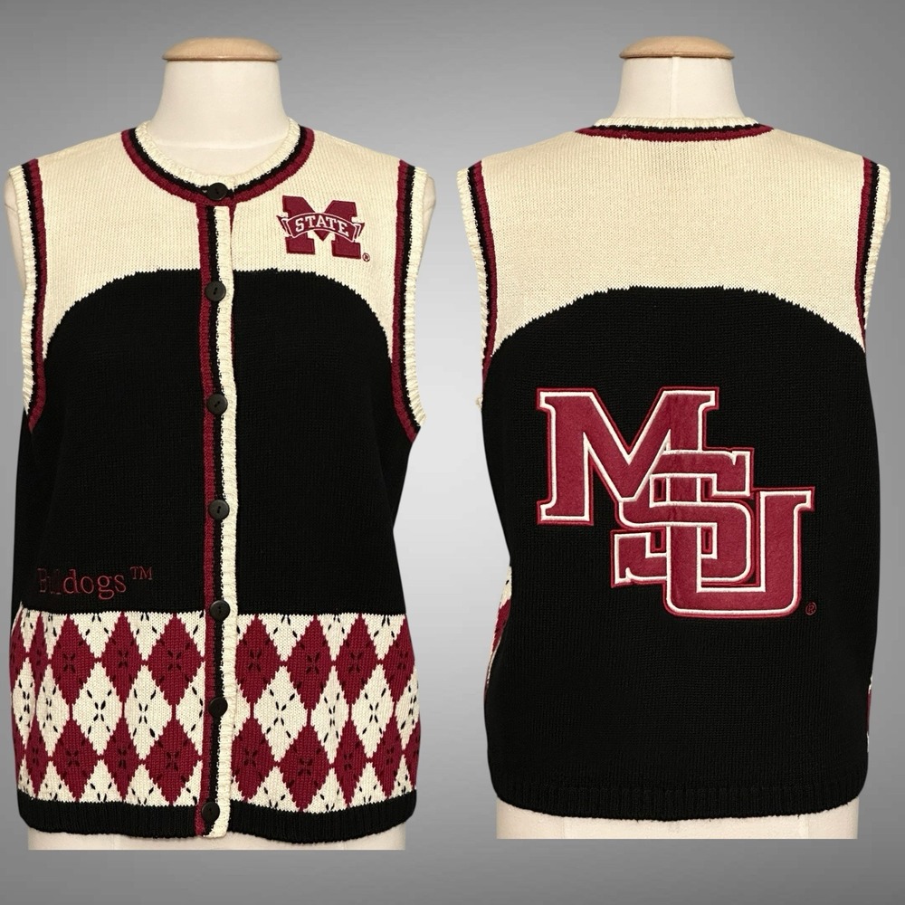 VTG Mississippi State MSU Birch Brothers Womens Sweater Vest L Logo 80s 90s